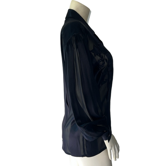 Vintage ESCADA Black Sheer Nautical Star/ Anchor Long Sleeve Blouse. Size 8. - Picture 4 of 8